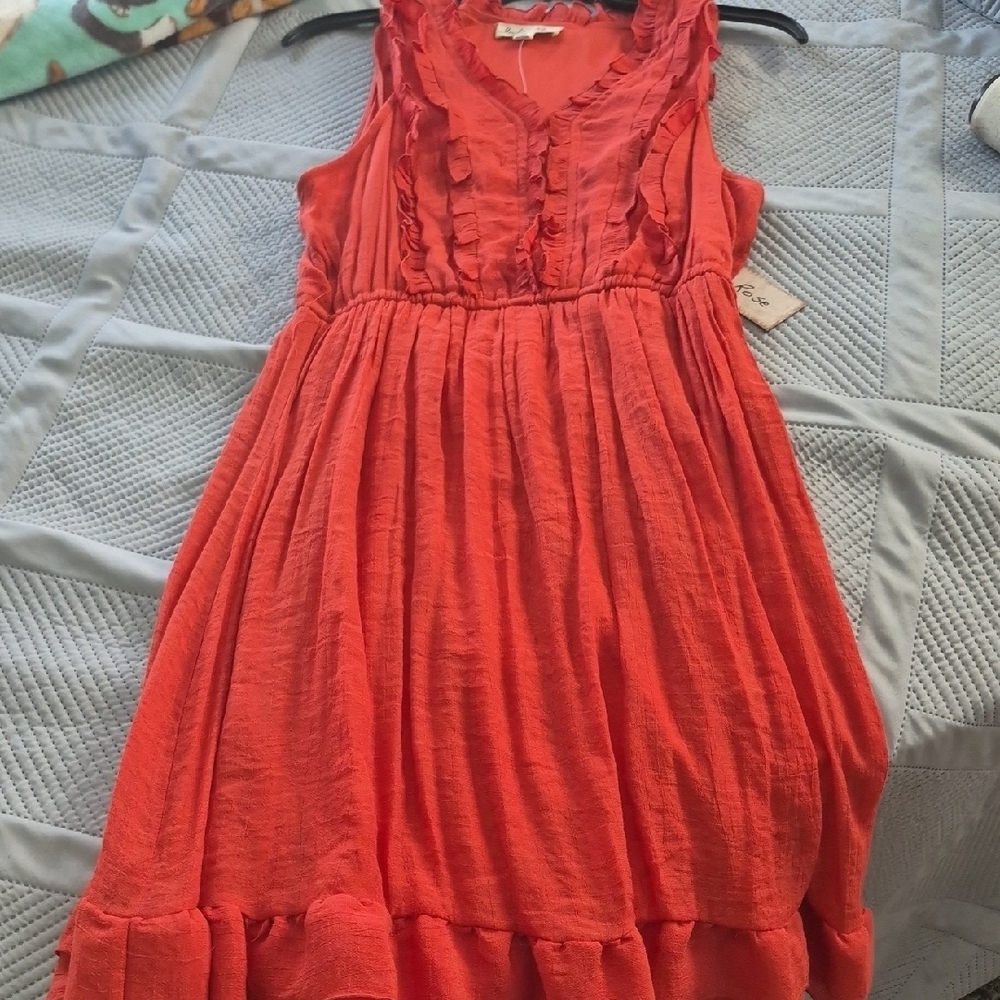 Sleeveless Ruffle-Front Casual Dress in Bright Coral